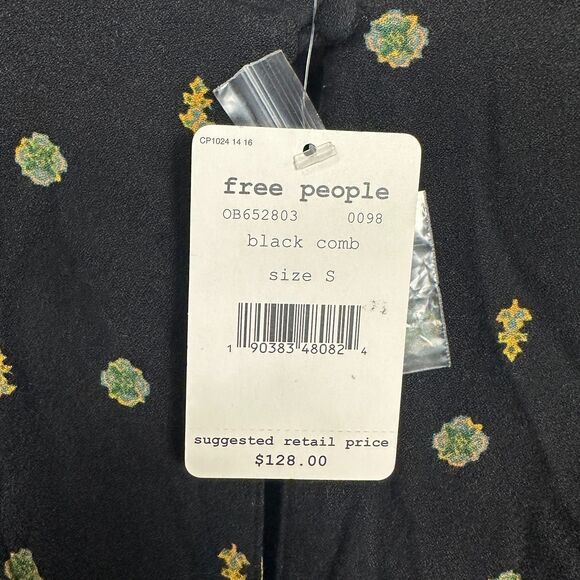 NWT Free People Love Grows Front Button Long Sleeve Black Romper Small - Picture 4 of 4